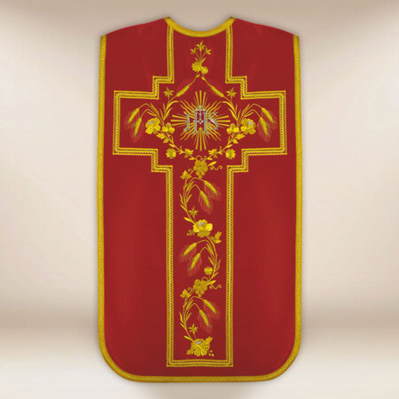 Chasuble brodée romaine IHS rouge