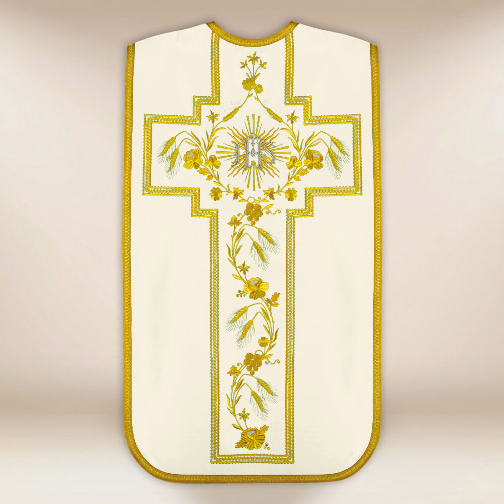 Chasuble brodée romaine IHS écru