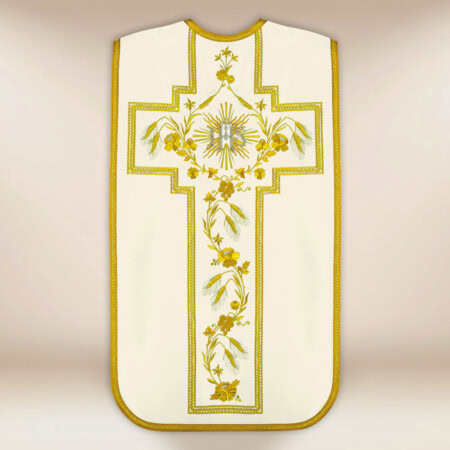 Chasuble brodée romaine IHS écru