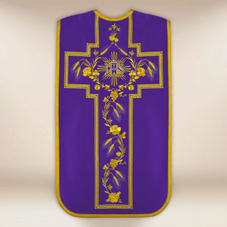 Chasuble brodée romaine IHS violette