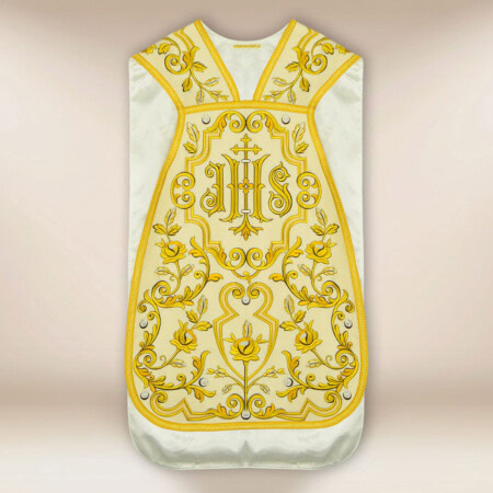 Chasuble brodée romaine écrue avec IHS