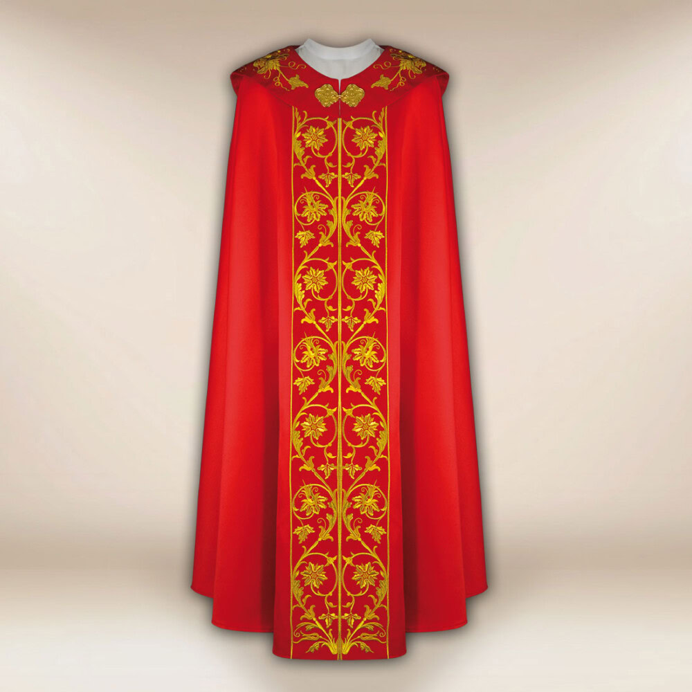 Chape liturgique brodée rouge IHS