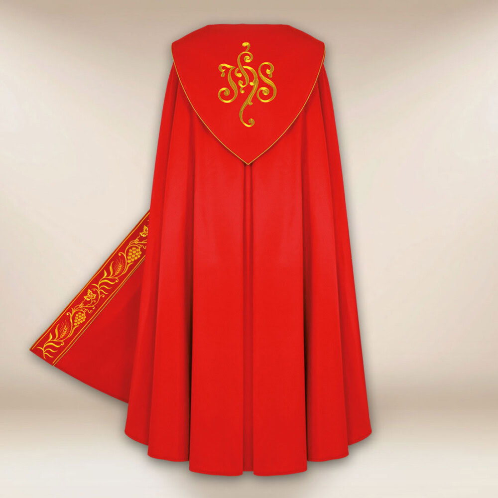 Chape liturgique brodée rouge IHS
