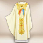 Chasuble liturgique brodée ecru Jésus Miséricordieux
