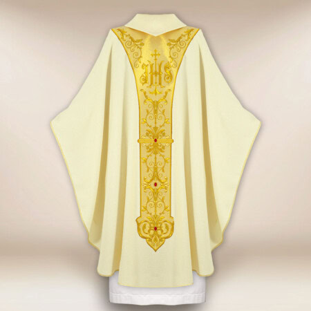 Chasuble liturgique brodée ecru Jésus Miséricordieux
