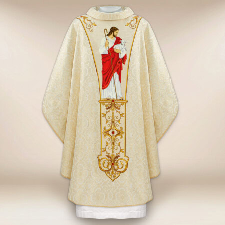 Chasuble liturgique Jésus Bon Pasteur brodée