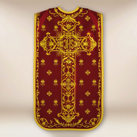 Chasuble romaine brodée avec IHS bordeaux