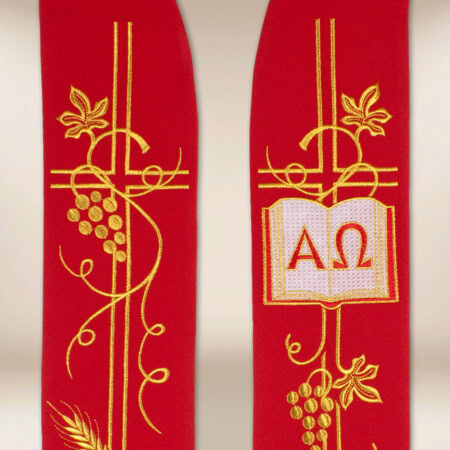 Étole brodée Alpha et Oméga rouge