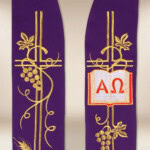 Étole brodée Alpha Omega violette