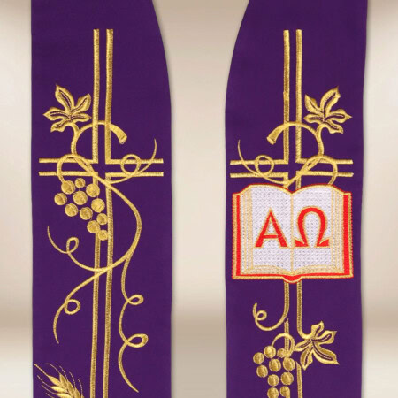 Étole brodée Alpha Omega violette