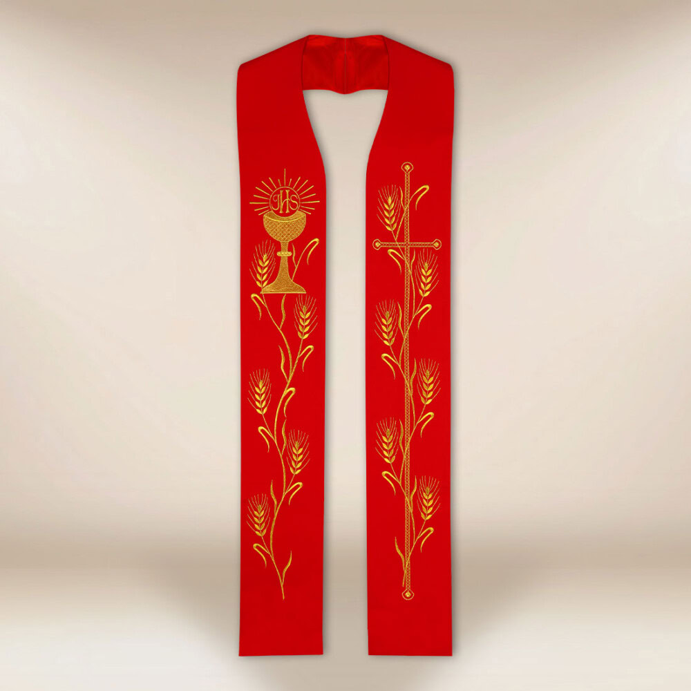 Étole brodée Calice avec épis de blé rouge