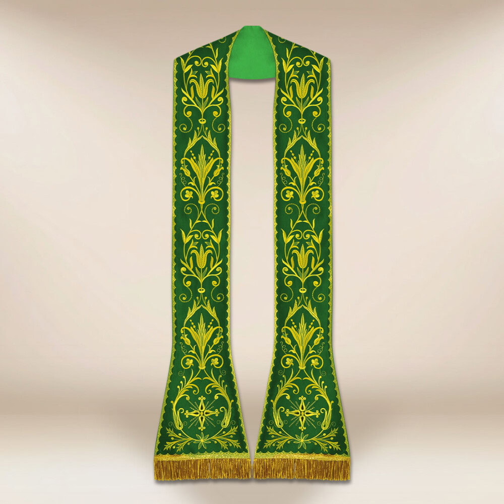 Étole romaine brodée verte