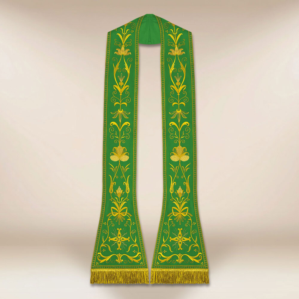 Étole brodée romaine verte