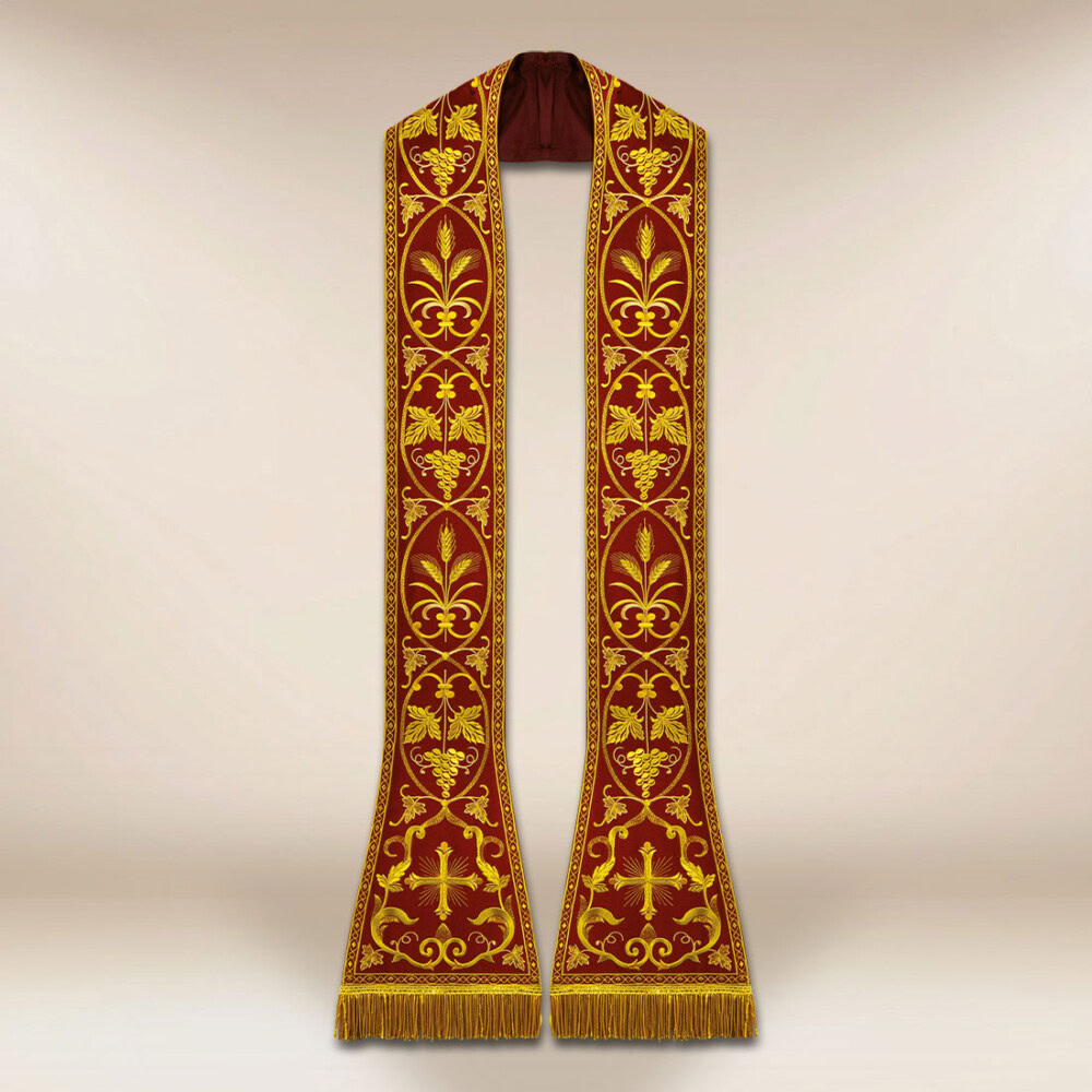 Étole romaine brodée liturgique bordeaux