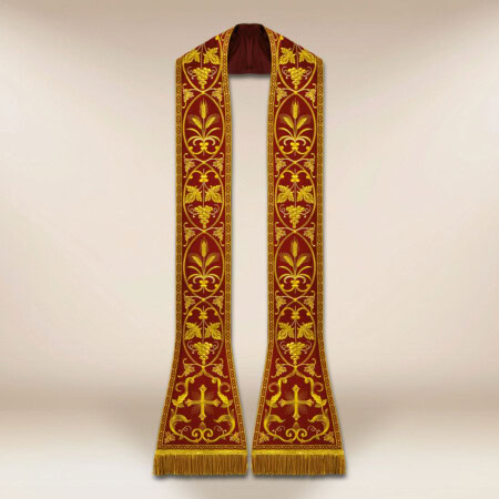 Étole romaine brodée liturgique bordeaux