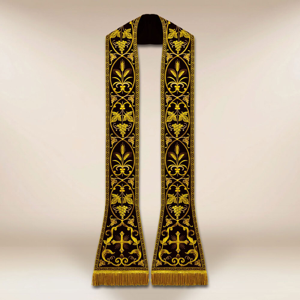 Étole romaine brodée liturgique noire