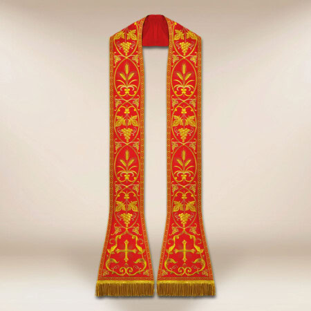Étole liturgique romaine brodée rouge