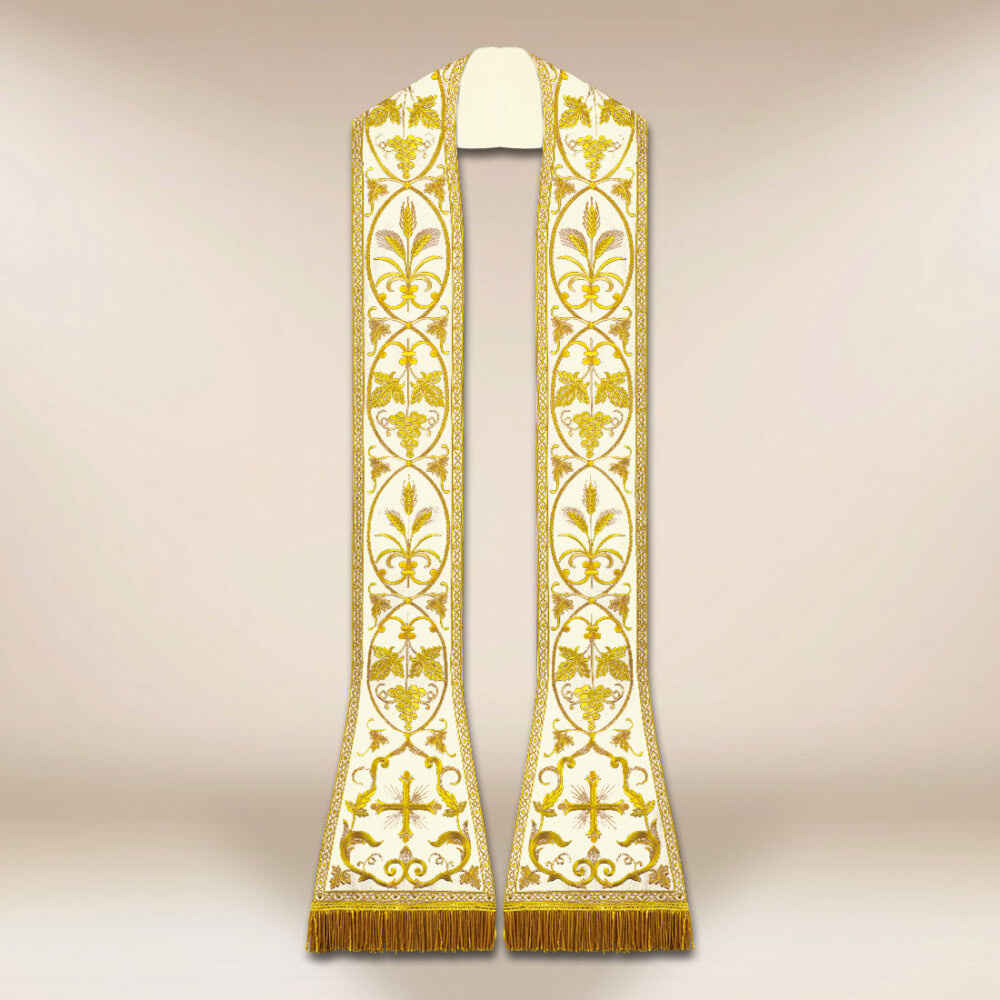 Étole liturgique romaine brodée écrue