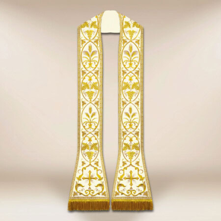 Étole liturgique romaine brodée écrue