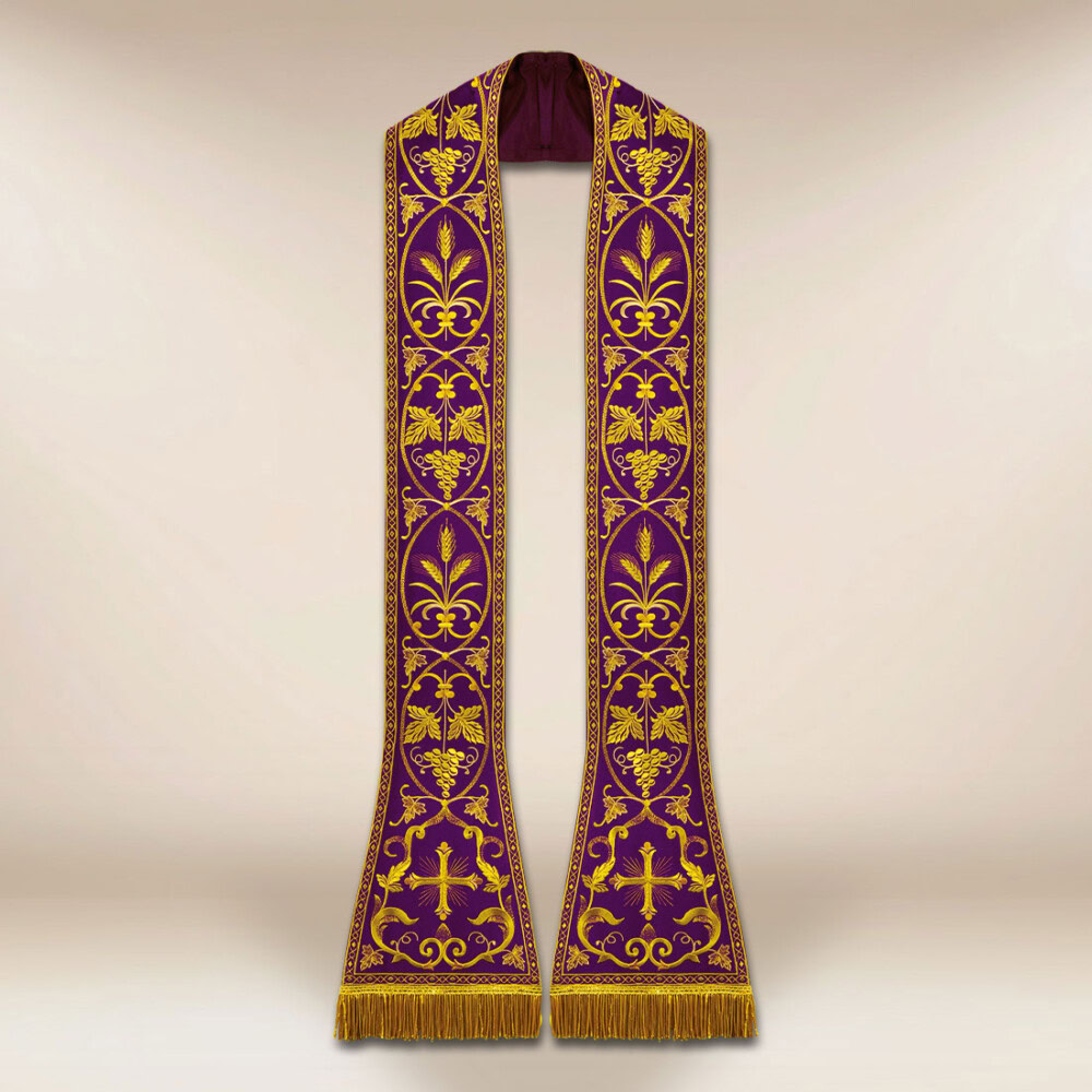 Étole brodée liturgique romaine violette
