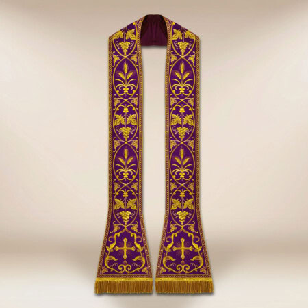 Étole brodée liturgique romaine violette