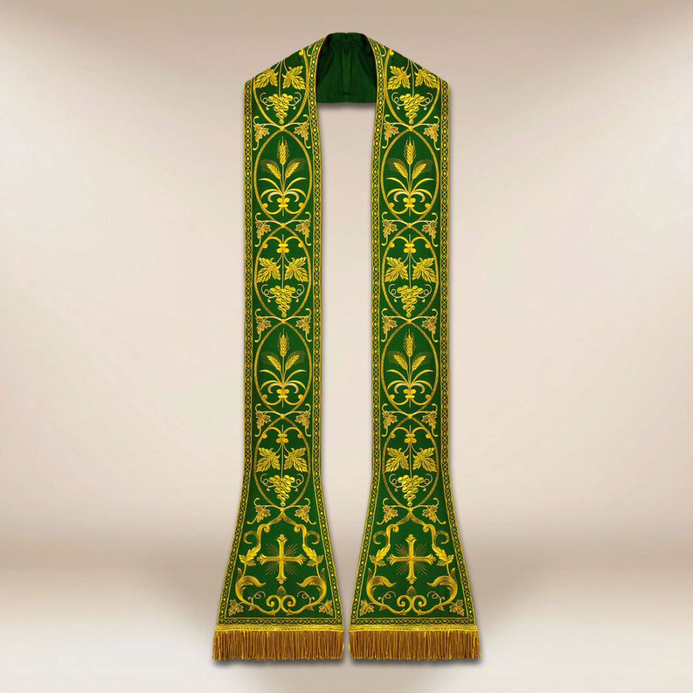 Étole romaine brodée liturgique verte