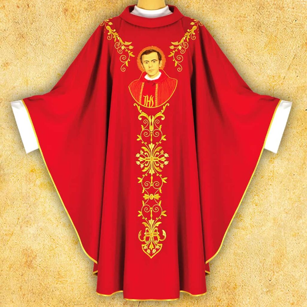 Chasuble brodée rouge Bł. Jerzy Popiełuszko