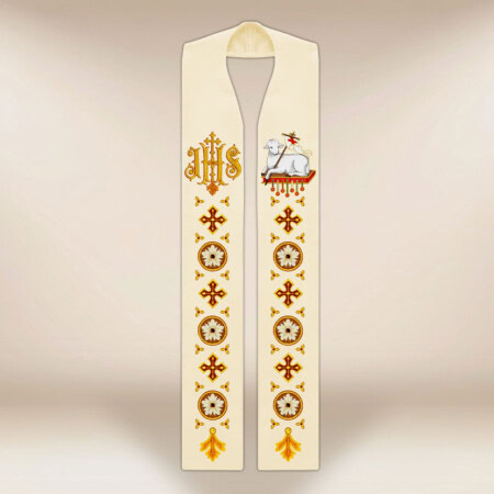 Étole liturgique brodée avec le syNotre-Dameole de l'Agneau