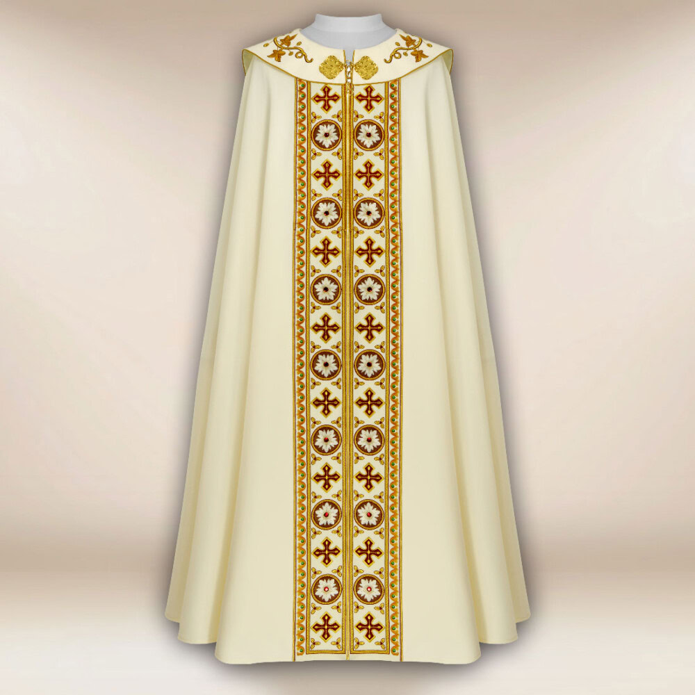 Chape liturgique brodée avec le syNotre-Dameole de l'Agneau