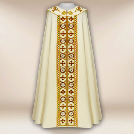 Chape liturgique brodée avec le syNotre-Dameole de l'Agneau