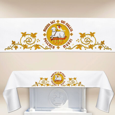 Nappe d’autel liturgique avec broderie de l’Agneau