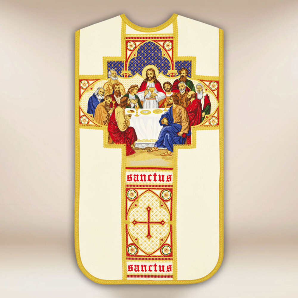 Chasuble romaine liturgique avec le motif de la Dernière Cène