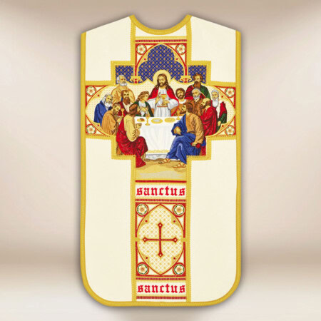 Chasuble romaine liturgique avec le motif de la Dernière Cène