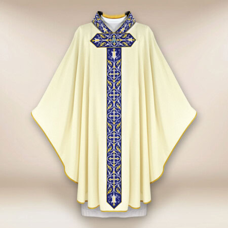 Chasuble liturgique mariale en couleur écrue