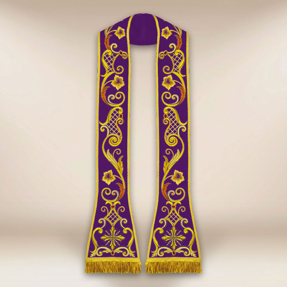 Étole brodée romaine violette