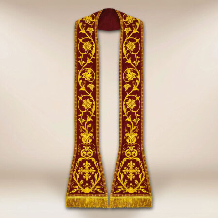 Étole romaine liturgique brodée bordeaux
