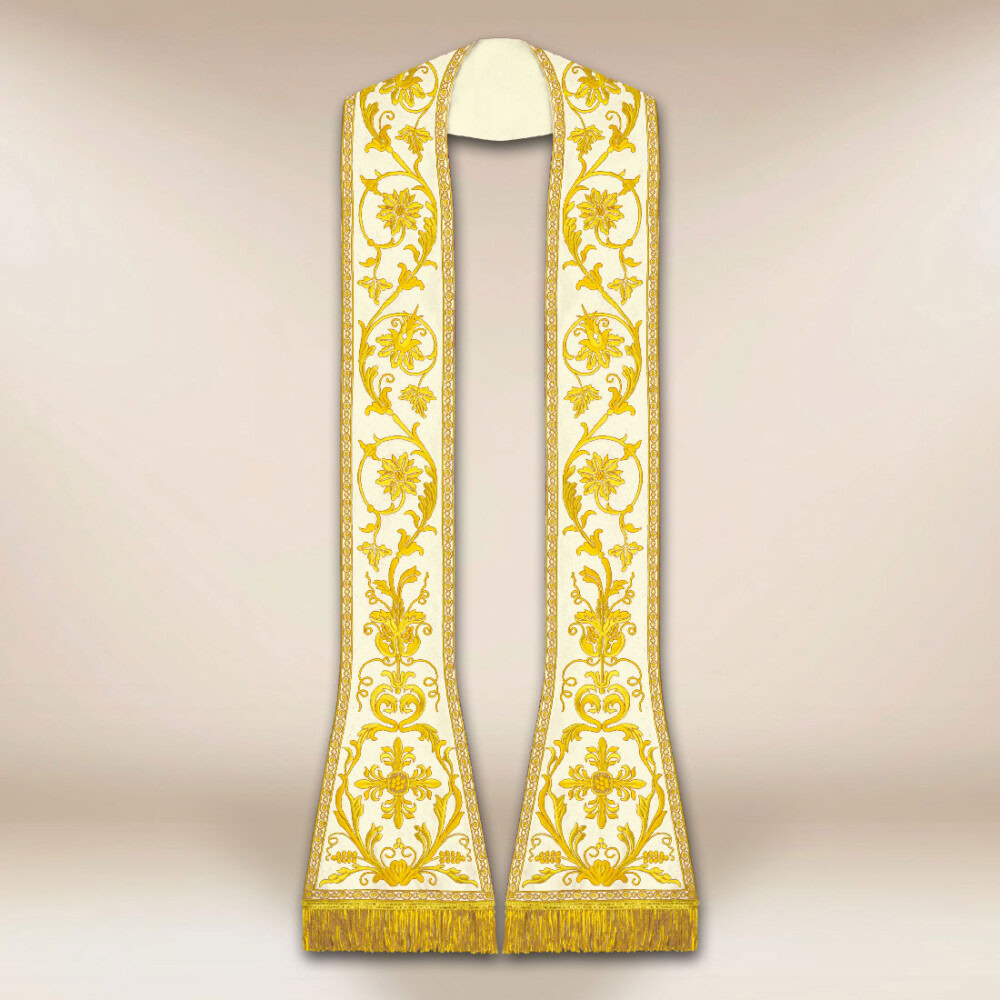 Ecru liturgiczna étole rzymska haftowana
