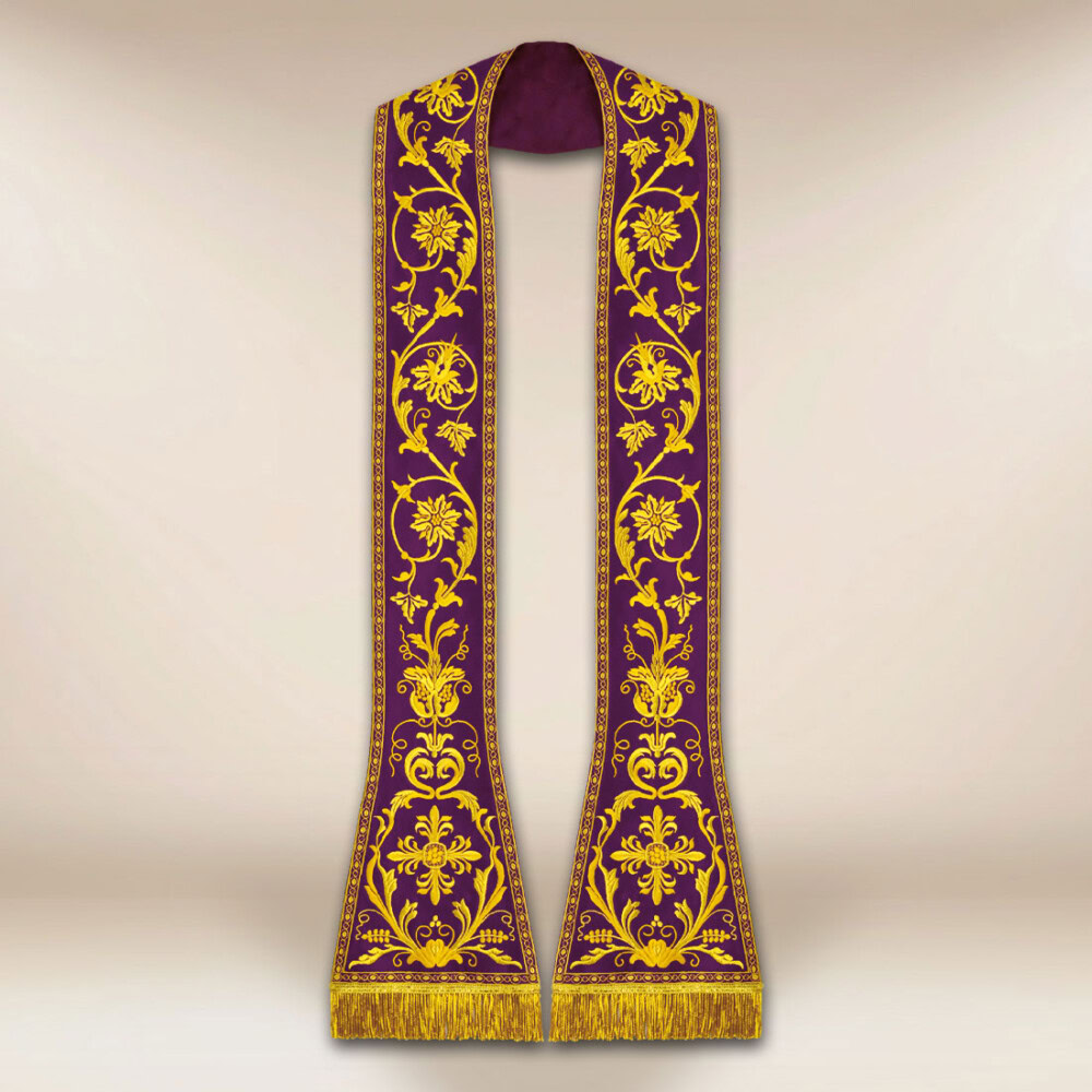 Étole romaine liturgique violette brodée