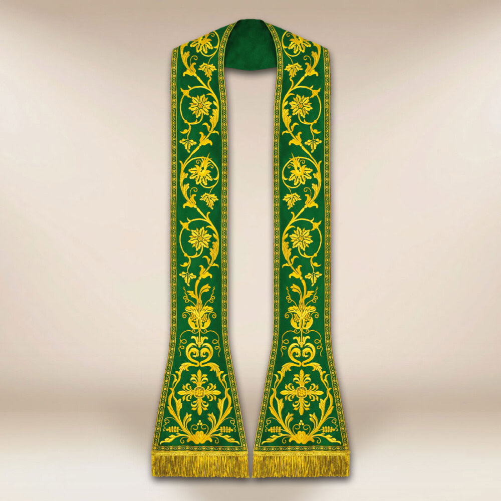 Étole romaine liturgique verte brodée