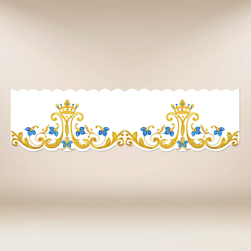 Dentelle Maryjane avec broderie or-bleu d'une hauteur de 27 cm