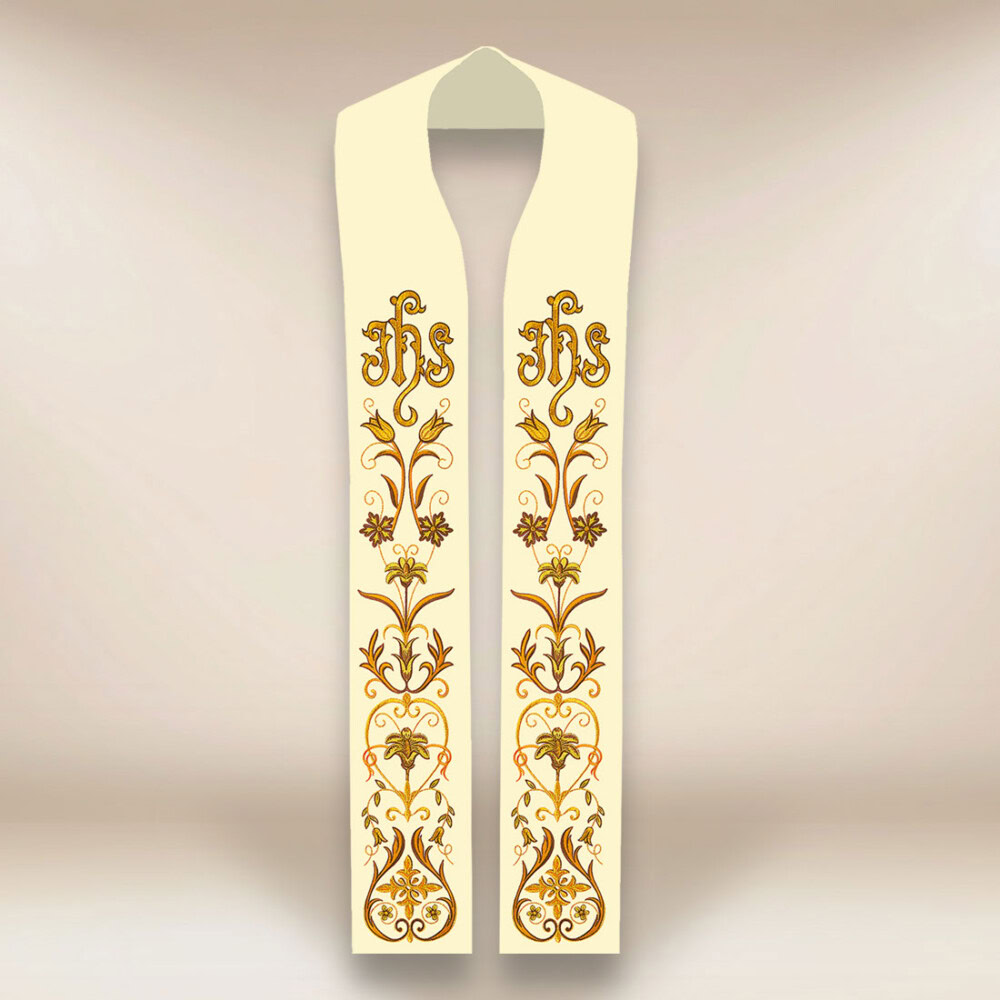 Étole liturgique IHS brodée