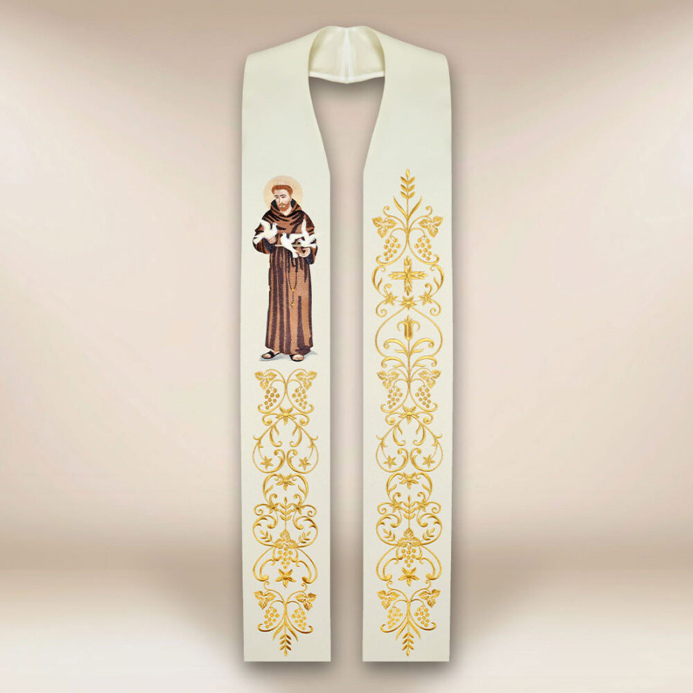 Étole brodée avec l'image de Saint François
