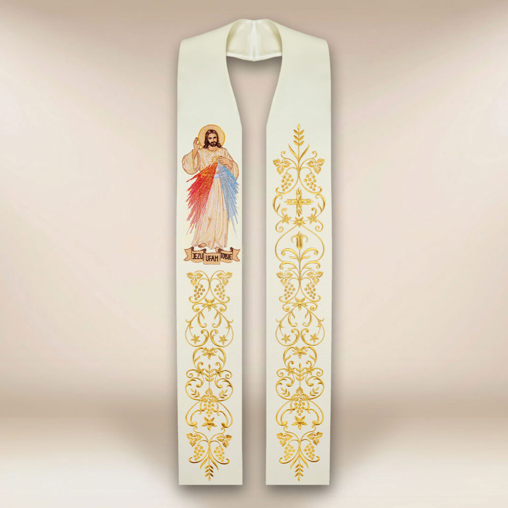 Étole brodée avec l'image de Jésus Miséricordieux