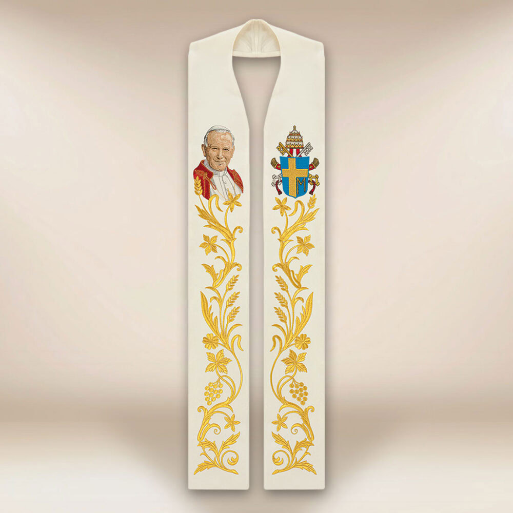 Étole brodée avec l'image de Saint Jean-Paul II