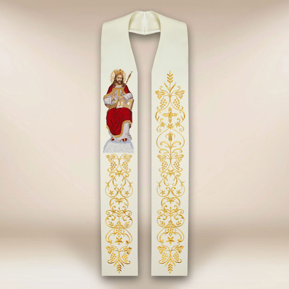 Étole brodée avec l'image de Christ Roi