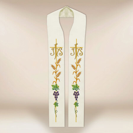 Étole liturgique brodée IHS écru