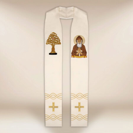 Étole brodée avec l'image de Saint Charbel