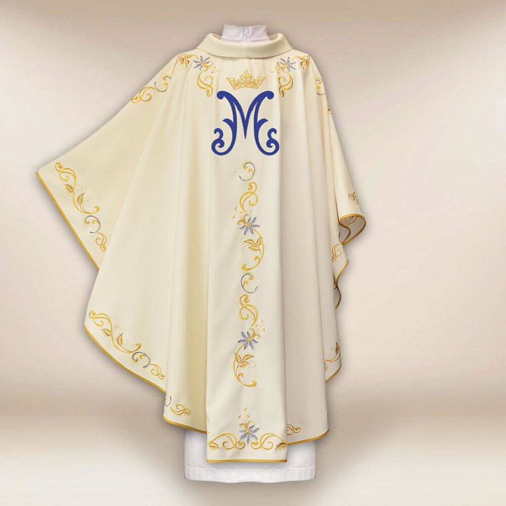 Chasuble liturgique mariale en couleur écru