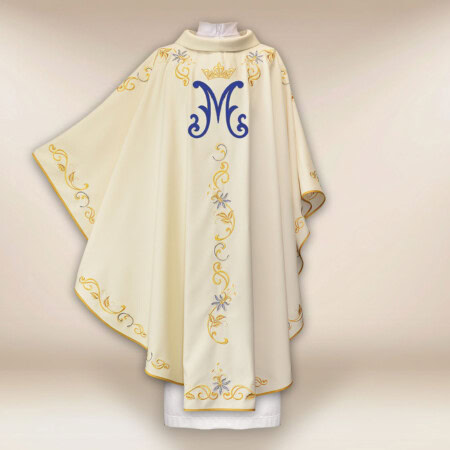Chasuble liturgique mariale en couleur écru