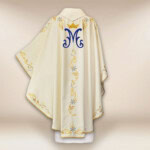 Chasuble liturgique mariale en couleur écru